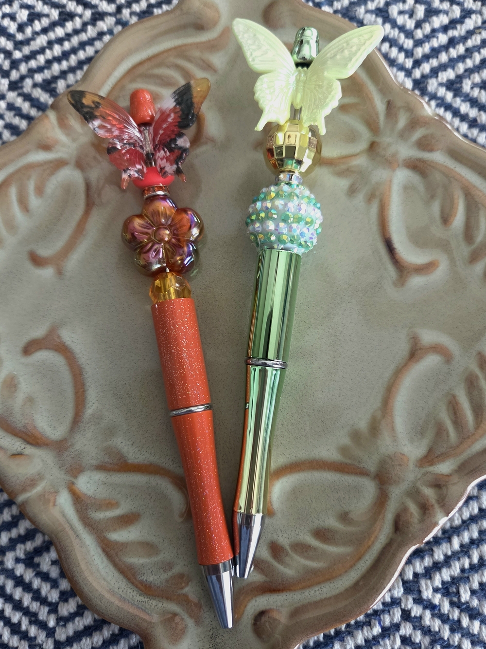 Decorative Butterfly Ballpoint Pen Set - Orange and Green